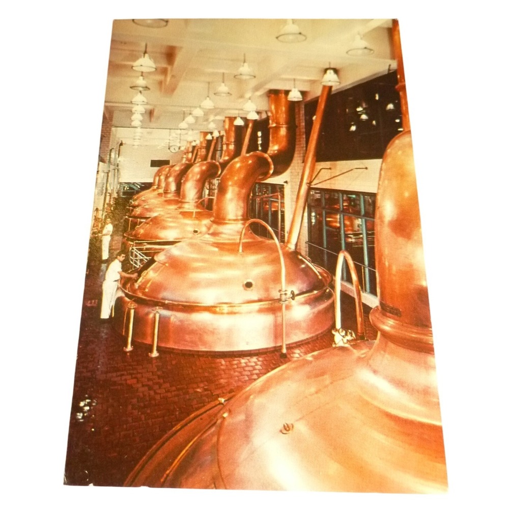 Vintage Miller High Life Brewhouse Postcard‎ Curteichcolor Copper Kettles Chrome